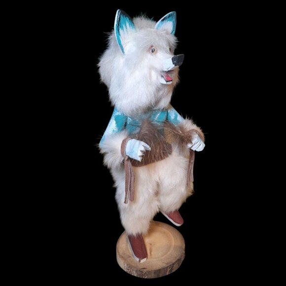 Kachina Doll White Wolf Mask  Vintage Native American God Legend Folk Art TRGB - Picture 9 of 12